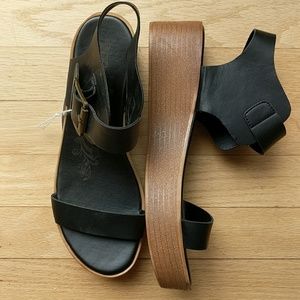 Women sandal 8 platform black vegan strap open toe